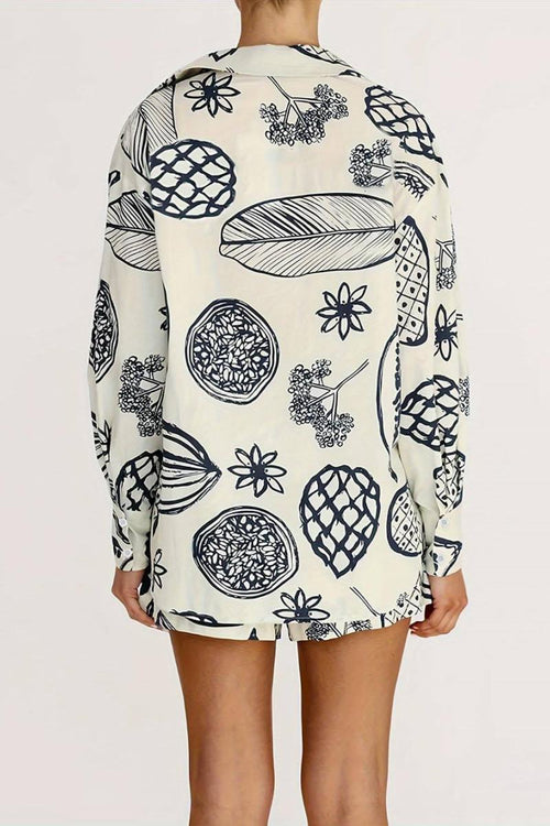 Summer Fruit Print Loose Shirt Shorts Set