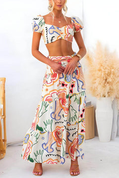 Summer Printed Top And Wrap Skirts Set