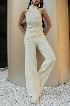 Sleeveless Halter Top High Waist Casual Wide Leg Trousers Suit