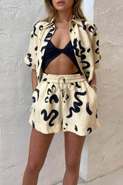 Unique Warm Sun Print Loose Shirt Shorts Set