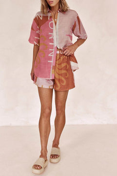 Bright Sun Loose Printed Vacation Shirt Shorts Set