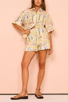 Printed Casual Loose Shorts Set