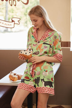 Coffee Cat Shorts Pajama Set