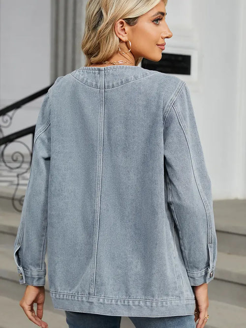 V-Neck Long-Sleeve Denim Jacket