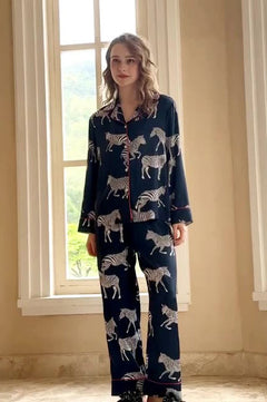 Blue Zebra Print Pajama Set