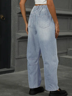 Relaxed Wash Harem Denim Pants Cropped