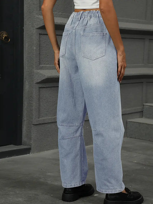 Relaxed Wash Harem Denim Pants Cropped