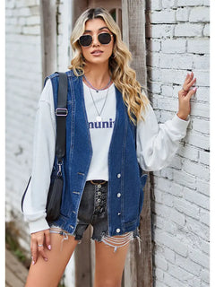 Button-Up Casual Denim Vest Jacket