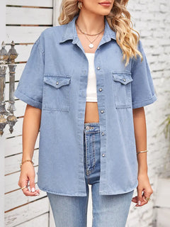 Slim Fit Short-Sleeve Button-Down Denim Shirt