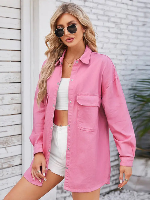 Spring Loose-Fit Long Sleeve Denim Shirt