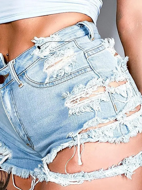 Trendy Asymmetrical Distressed Denim Shorts