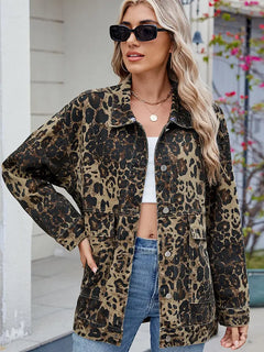 Spring Loose-Fit Leopard Print Denim Jacket