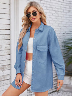 Spring Loose-Fit Long Sleeve Denim Shirt