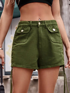 American Casual Drawstring Denim Cargo Shorts