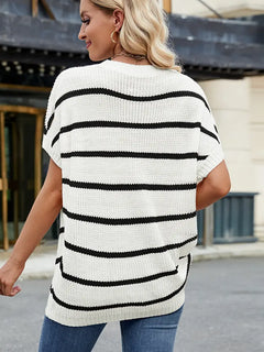 Trendy Striped Knit Sweater with Drop Shoulder