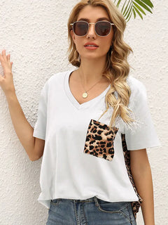 Loose-Fit Leopard Print Patchwork T-Shirt