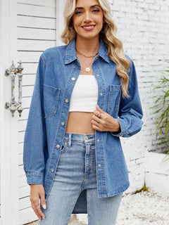 Relaxed Fit Snap-Button Long-Sleeve Denim Shirt