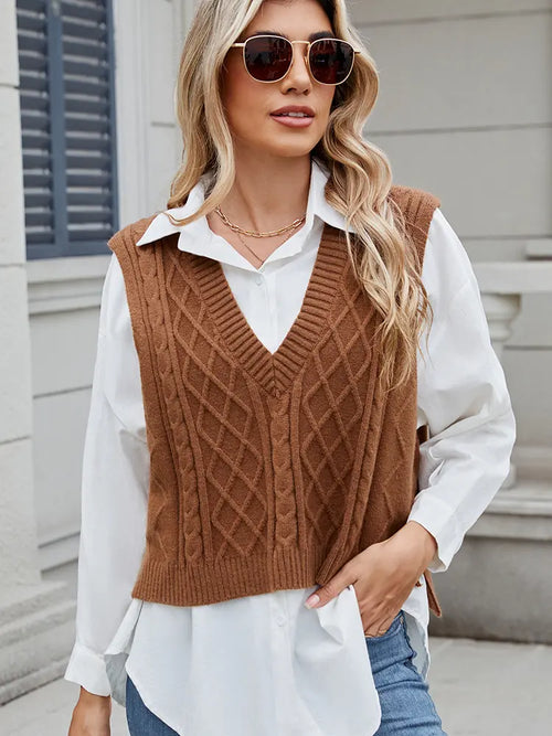 V-Neck Loose Fit Vest Sweater Top