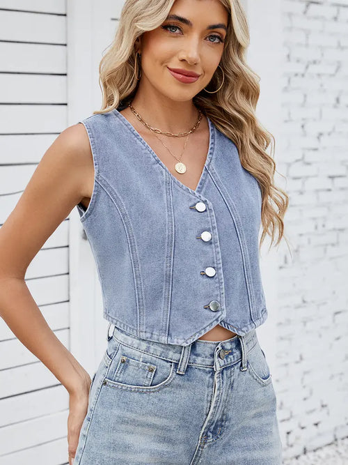 New Trendy V-Neck Adjustable Denim Vest