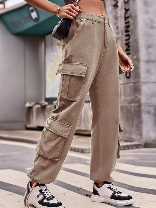 Loose-Fit Drawstring Denim Cargo Pants