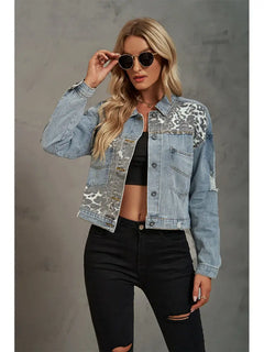 Leopard Print Denim Patchwork Jacket