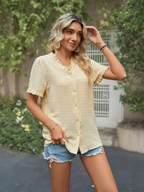 Chic Princess-Sleeve Cutwork Chiffon Blouse