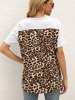 Loose-Fit Leopard Print Patchwork T-Shirt