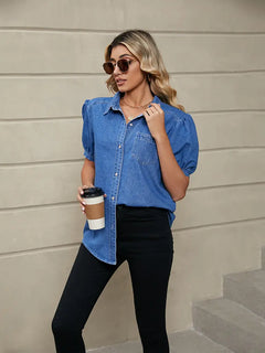 Versatile Princess Sleeve Collar Denim Shirt