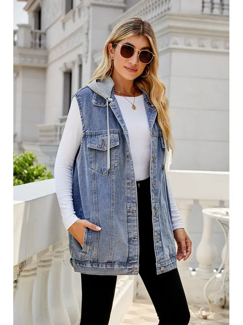 Vintage Detachable Hooded Denim Vest