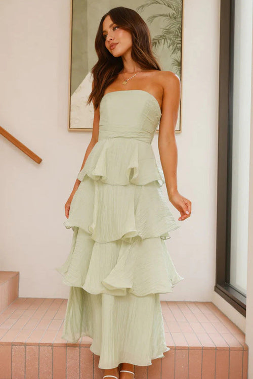 Sexy Chic Strapless Backless Tiered Midi Dress