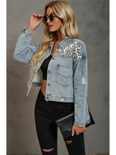 Leopard Print Denim Patchwork Jacket