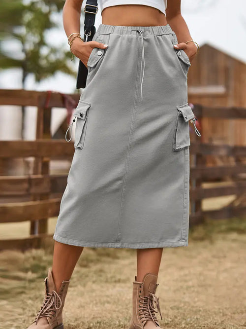 Drawstring Waist Denim Skirt