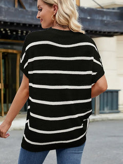 Trendy Striped Knit Sweater with Drop Shoulder