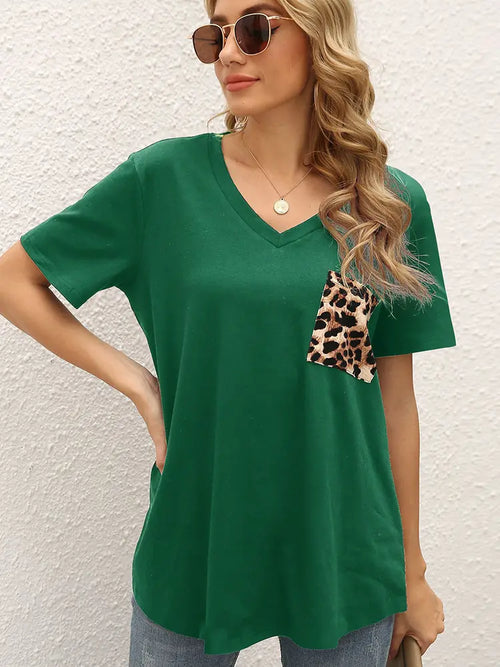 Loose-Fit Leopard Print Patchwork T-Shirt