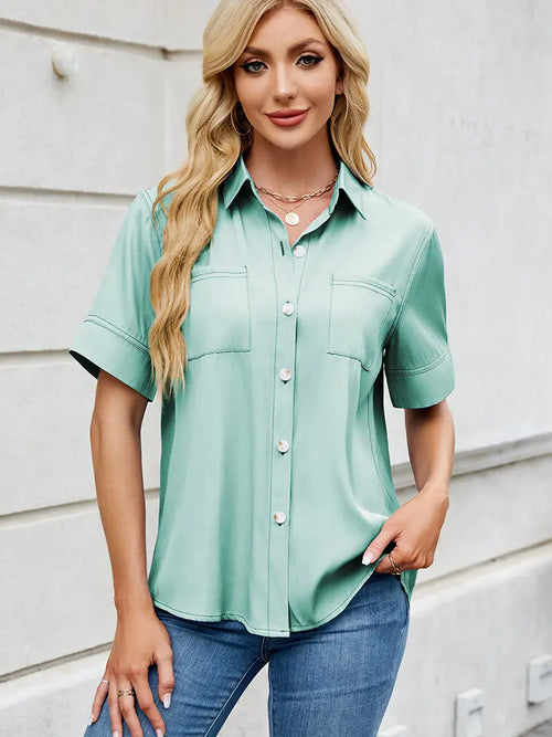 Relaxed Fit Short-Sleeve Denim-Look Shirt