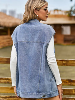 Washed Denim Vest with Unique Pockets