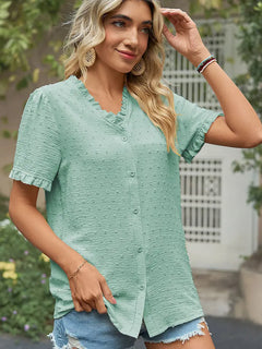 Chic Princess-Sleeve Cutwork Chiffon Blouse