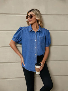 Versatile Princess Sleeve Collar Denim Shirt