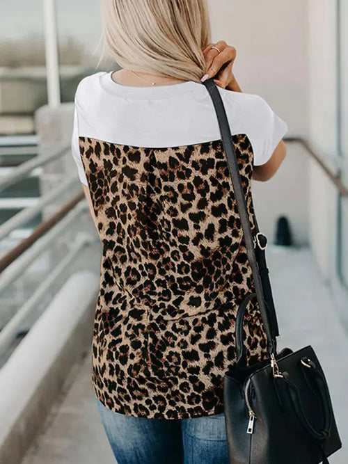 Summer Knit Leopard Patchwork Tee