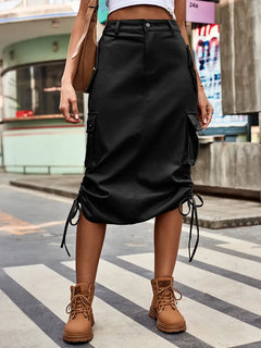 Lace-Up Denim Cargo Skirt