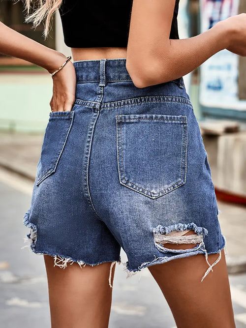 Summer Trendy Ripped Hem Shorts