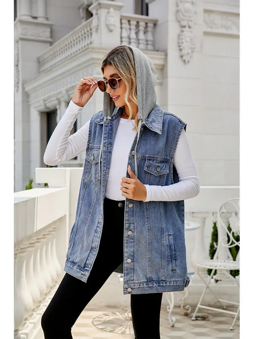 Vintage Detachable Hooded Denim Vest