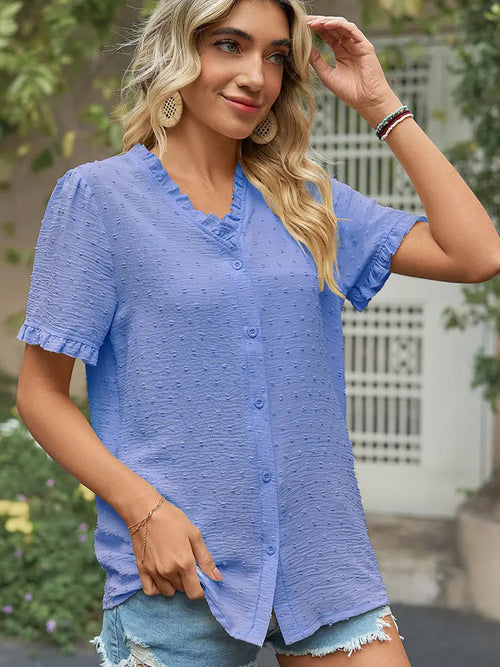 Chic Princess-Sleeve Cutwork Chiffon Blouse