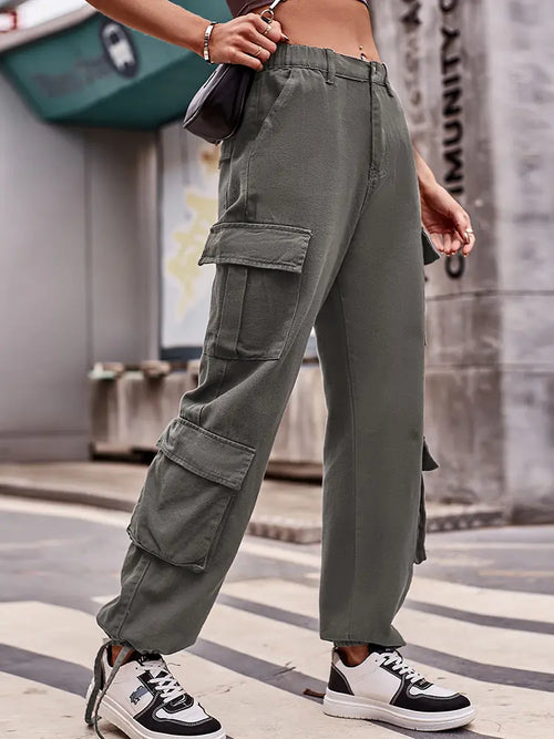 Loose-Fit Drawstring Denim Cargo Pants