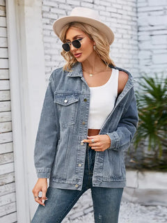 Oversized Mid-Length Casual Denim Jacket