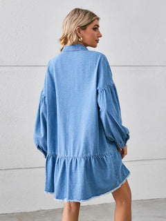 Oversized Frayed Denim Midi Dress