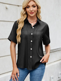 Relaxed Fit Short-Sleeve Denim-Look Shirt