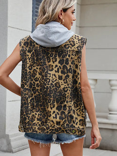 Fashionable Leopard Print Hooded Vest Top