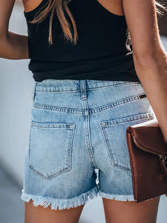 Classic Frayed Hem Ripped Denim Shorts