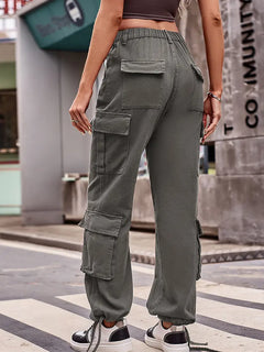 Loose-Fit Drawstring Denim Cargo Pants